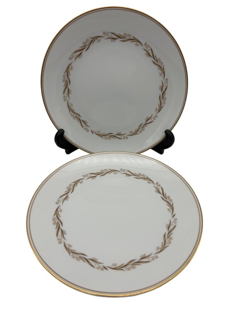 Noritake Laurel 5903 Salad Plates Pair 8 3/8" Gold Trim Japan Dinnerware Vintage